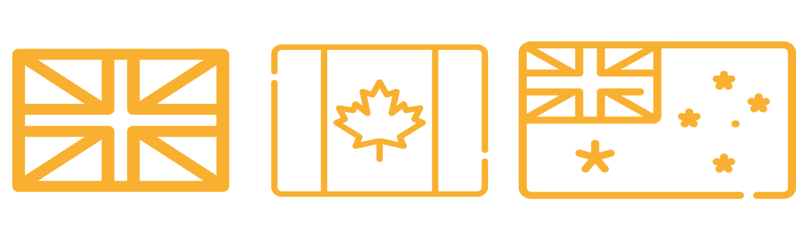 Orange outline of the Canadian flag with a maple leaf in the center.