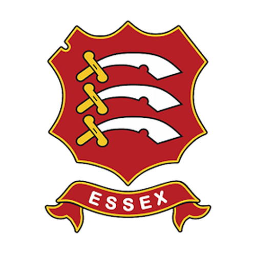 Coat of arms featuring three white seaxes with gold hilts on a red shield, with 'ESSEX' on a banner below.