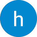 Blue circle with lowercase white letter "h".